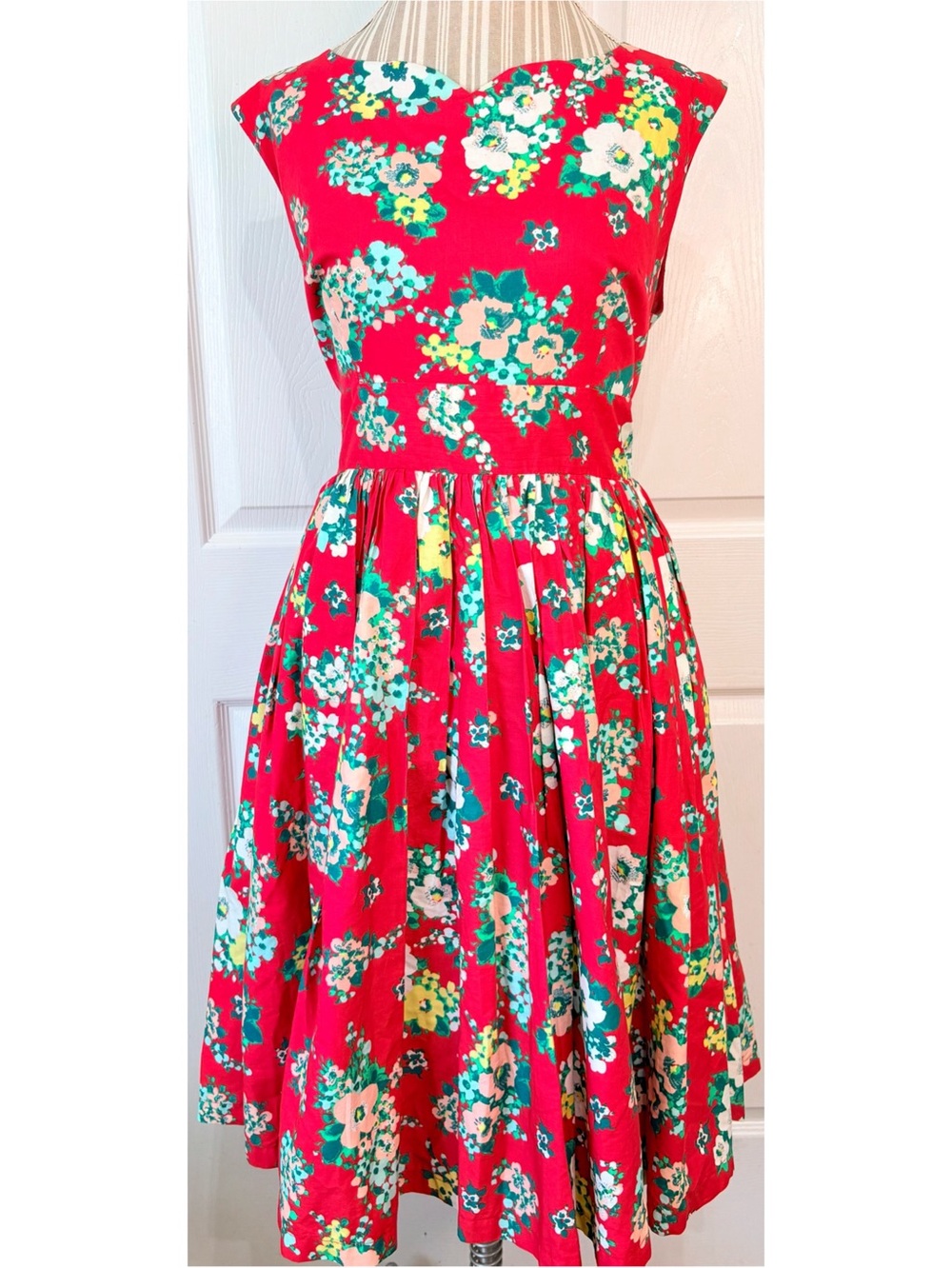 MODCLOTH Red Floral Retro 50s A-Line Sweetheart Dress XL